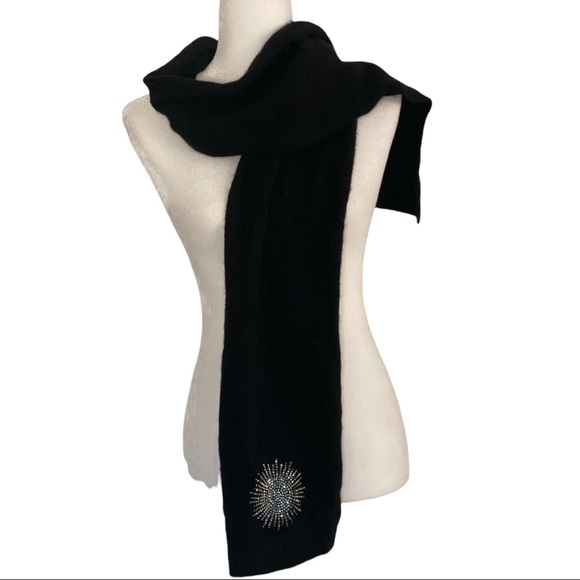 Carolyn Rowan Swarovski Crystals Starbust Long Black Cashmere Scarf - Picture 2 of 9